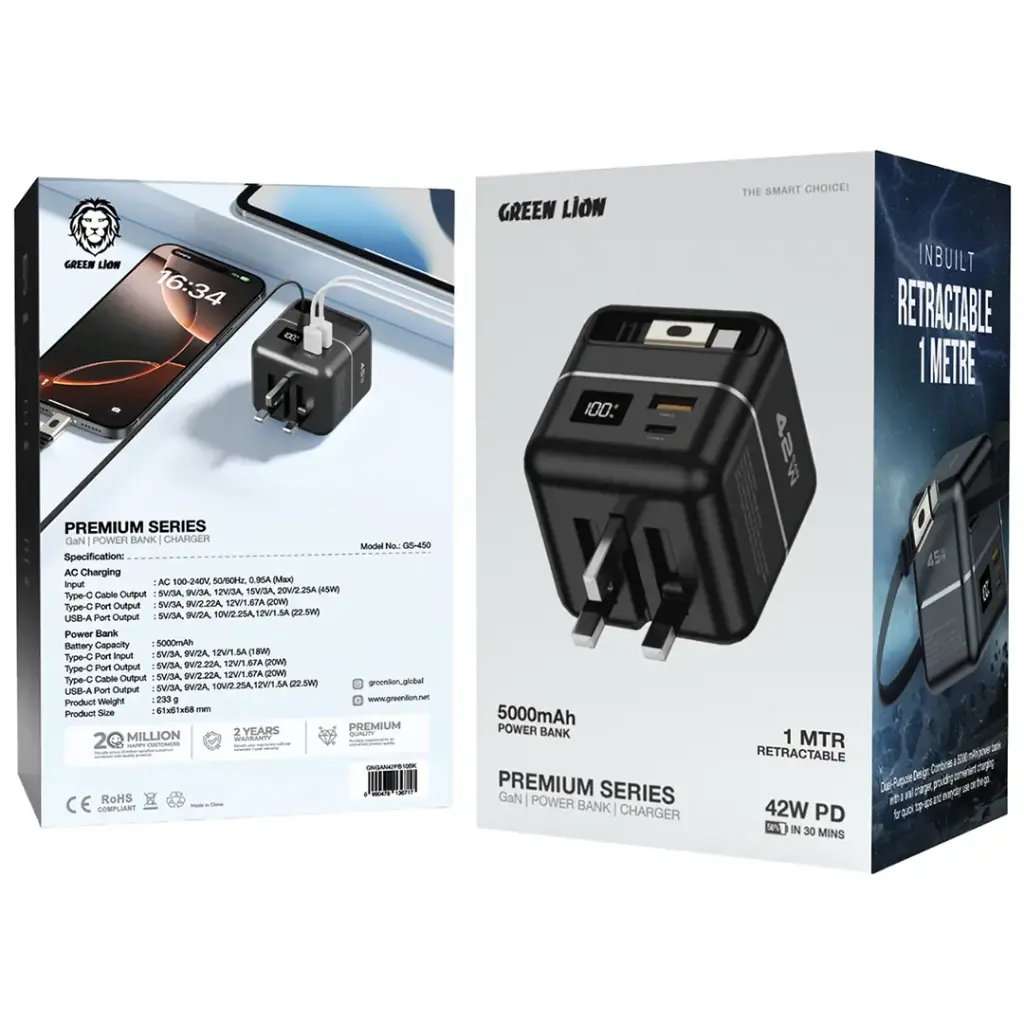 Green Lion Premium Series Charger + Power Bank 5000mAh 45W - Linkphones Center